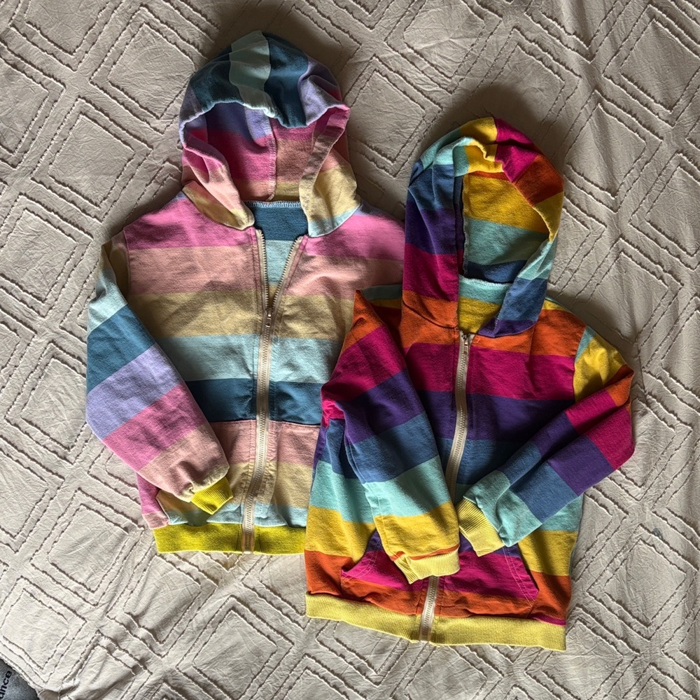 Rainbow Stripe Kids Hooded Zip Jackets - Multicolor
